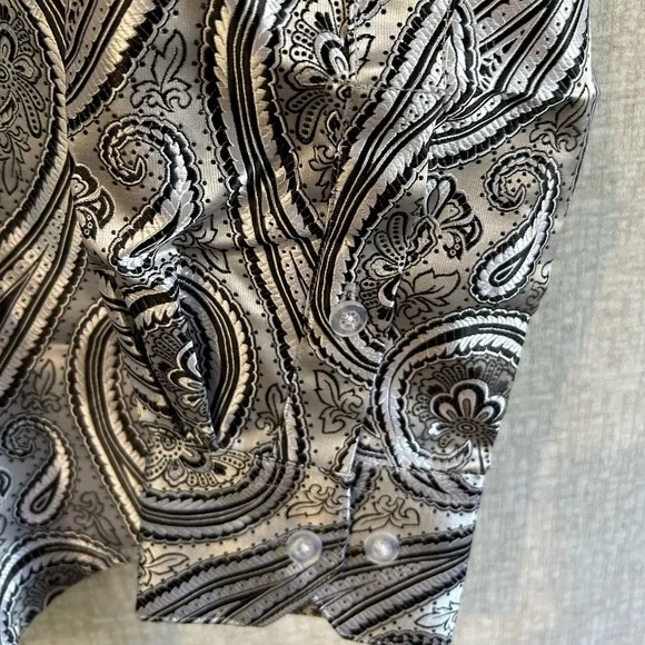 New Barry Wang Mens Small Grey/Silver and Black Long Sleeve Button Down - Picture 4 of 5